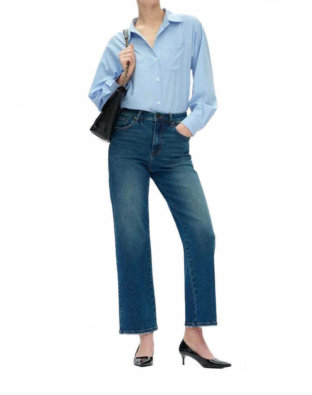 NEW BAYEAS high rise straight leg jeans in vintage medium blue